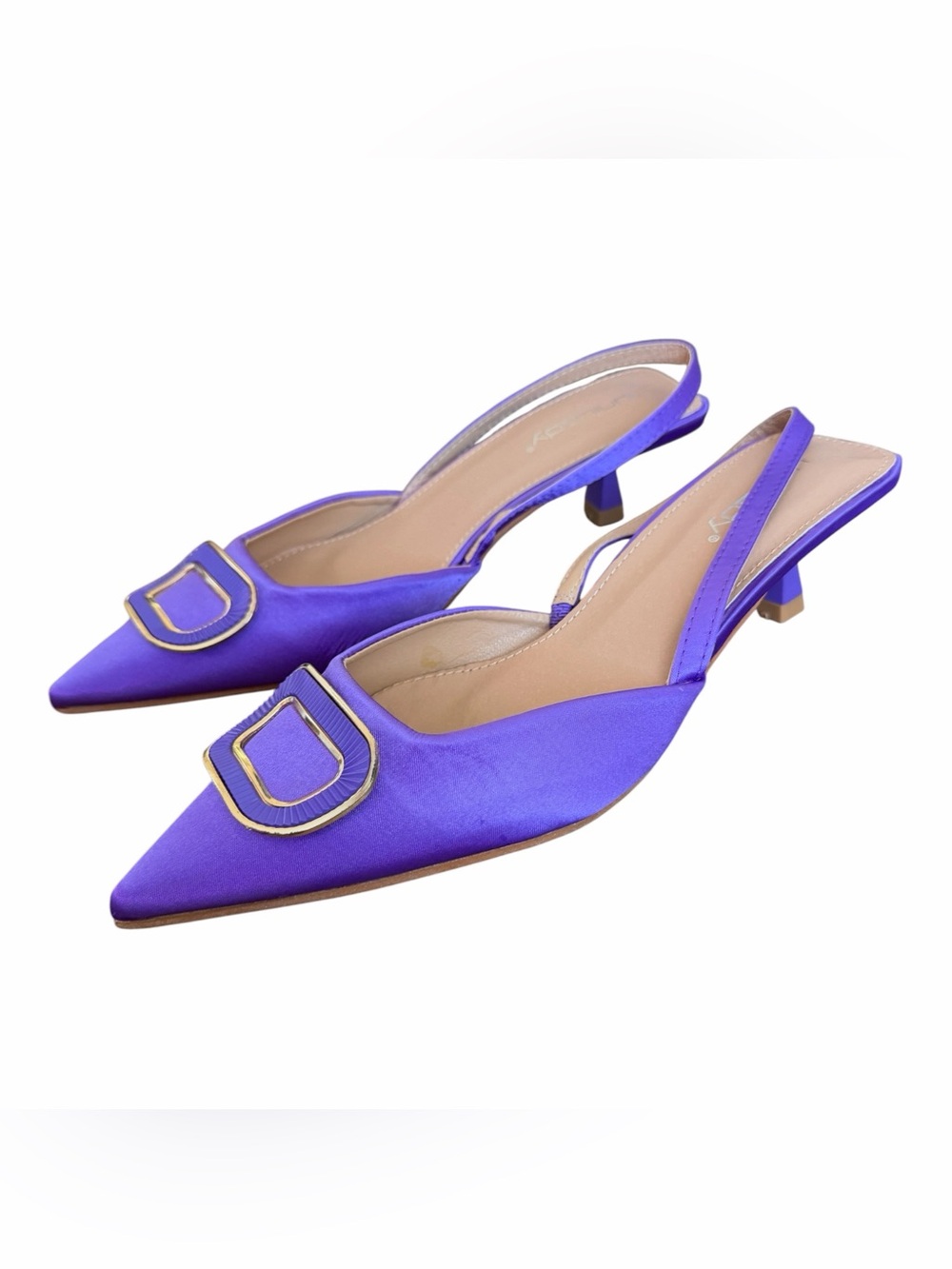 Purple Pointed Slingback Kitten Heel Mules